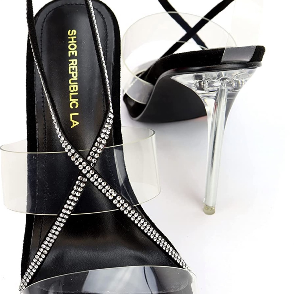 Black rhinestoned lace up heel - Picture 7 of 8